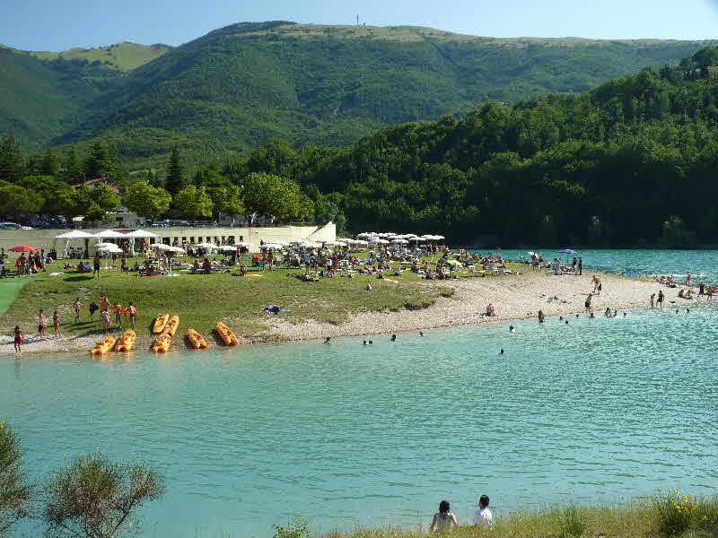 The beach at Lago di Fiastra, Le Marche, Italy